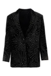 Blazé Milano Embellished Velvet Blazer With Back Slit In Black