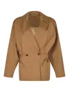 Blazé Milano Beige Double-breasted Cotton Blazer In Brown