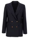 Blazé Milano Missy Double-breasted Cotton-blend Blazer In Blue