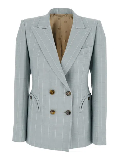 Blazé Milano Blue Jacket With Peaked Lapels And Striped Motif In Viscose Woman