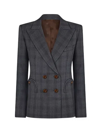 Blazé Milano Charmer Double-breasted Checked Blazer In Gray