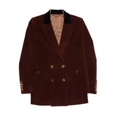 Blazé Milano Corduroy Double-breasted Blazer In Burgundy