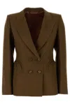 Blazé Milano Linen Blazer Featuring Structured Shoulders In Brown