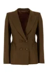 Blazé Milano Linen Blazer Featuring Structured Shoulders In Chocolate