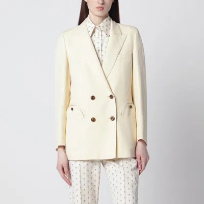 Blazé Milano Blaze Milano Buttercoloured Doublebreasted Jacket In Linen And Silk In Neutral