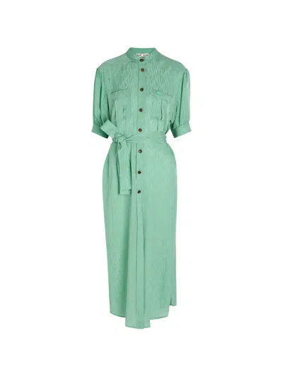 Blazé Milano Blaze Milano Belted Silk Midi Dress In Green