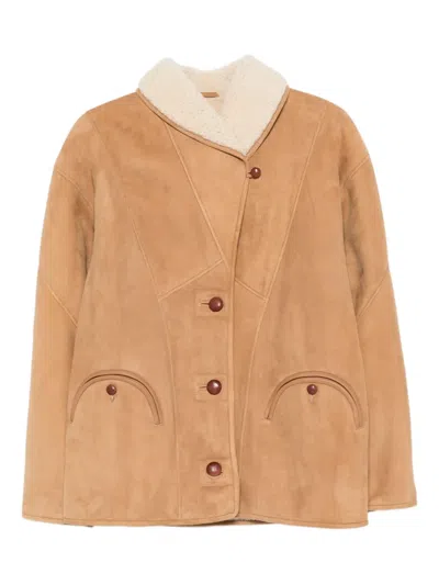 Blazé Milano Long-sleeved Leather Jacket In Brown