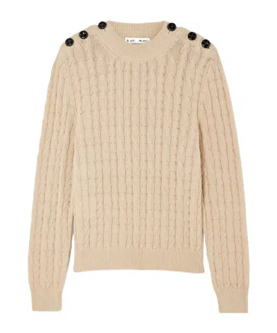 Blazé Milano Button-embellished Cable-knit Cotton Sweater In Brown