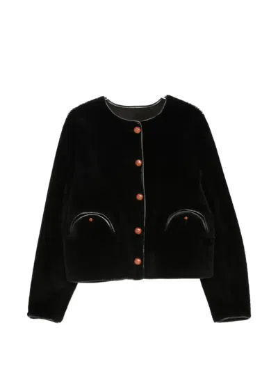 Blazé Milano Button-up Shearling Jacket In Black