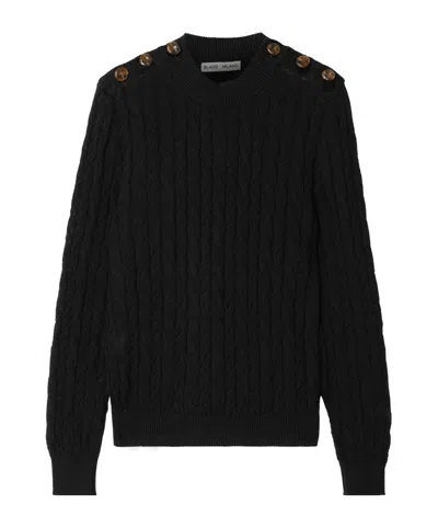 Blazé Milano Button-embellished Cable-knit Cotton Sweater In Black