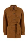 Blazé Milano Suede Jacket With Belted Waist And Flap Pockets In Peanut