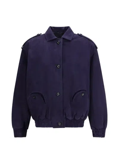 Blazé Milano Womens Nuit Charlie Oversized Suede Bomber Jacket In Purple
