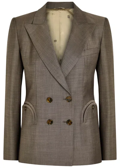 Blazé Milano Blaze Milano Charmer Double-breasted Wool-blend Blazer In Brown