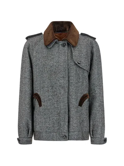 Blazé Milano Chausie Herringbone-weave Corduroy-collar Jacket In Grey