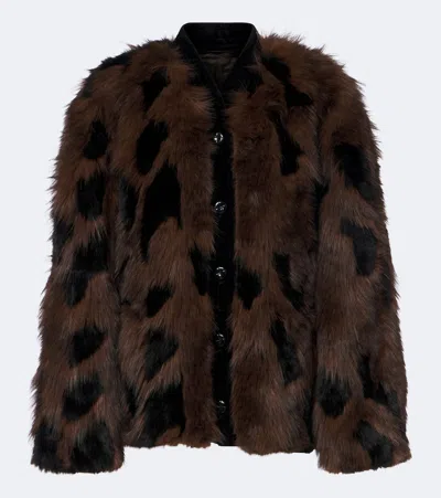 Blazé Milano Chausie Leopard-pattern Velvet-trimmed Plush Jacket In Brown