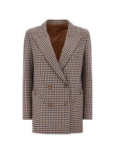Blazé Milano Check Double-breasted Blazer In Brown