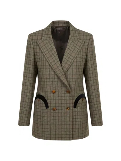 Blazé Milano Check-pattern Double-breasted Blazer In Green