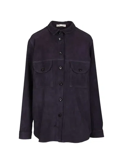 Blazé Milano Chest-pocket Leather Shirt In Blue