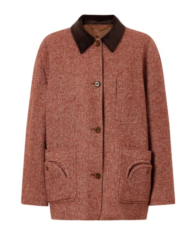 Blazé Milano Clelia Corduroy-trimmed Herringbone Jacket In Brown