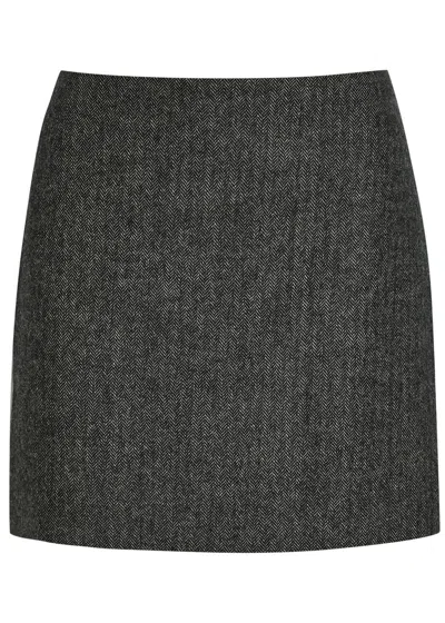 Blazé Milano Blaze Milano Coci Herringbone Wool-blend Mini Skirt In Black