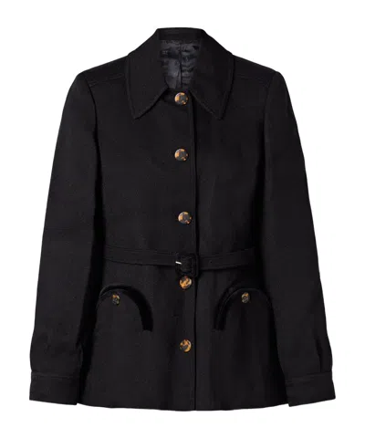 Blazé Milano Luna Belted Velvet-trimmed Crepe Jacket In Blue