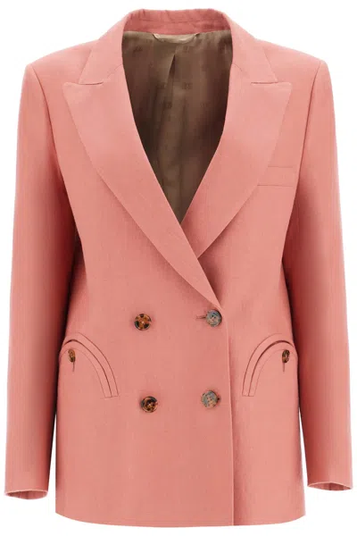 Blazé Milano Coral Linen Single-breasted Blazer With Turtle Style Buttons In Red