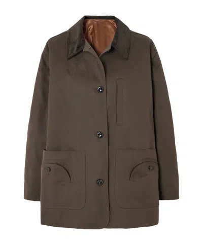 Blazé Milano Clelia Corduroy-trimmed Cotton-gabardine Jacket In Brown