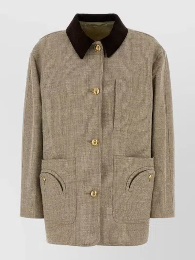 Blazé Milano Cotton Blend Jacket Contrast Collar Design In Brown