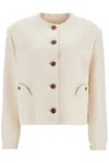 Blazé Milano Cropped Cream Cotton Bolero With Buttons And Pockets In Beige