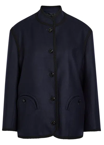 Blazé Milano Blaze Milano Curly Embroidered Wool Jacket In Navy