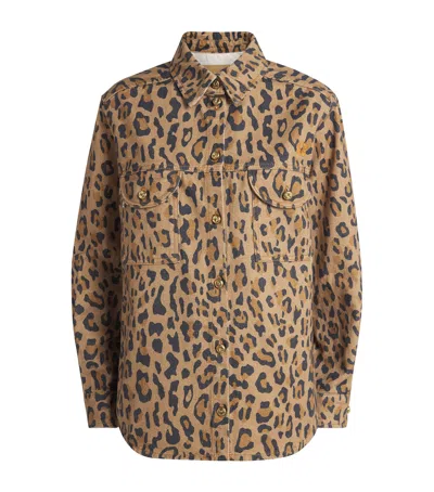 Blazé Milano Denim Leopard-print Shirt In Brown