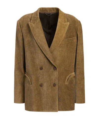 Blazé Milano Double Breast Velvet Blazer In Brown