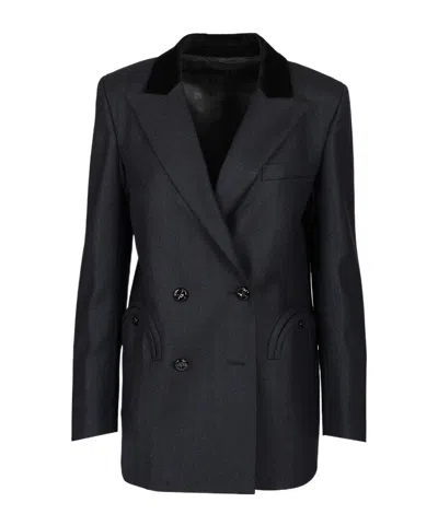 BLAZÉ MILANO RESOLUTE EVERYDAY VELVET-COLLARED DOUBLE-BREASTED BLAZER