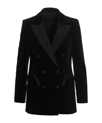 Blazé Milano Blaze Milano Everyday Double-breasted Velvet Blazer In Black