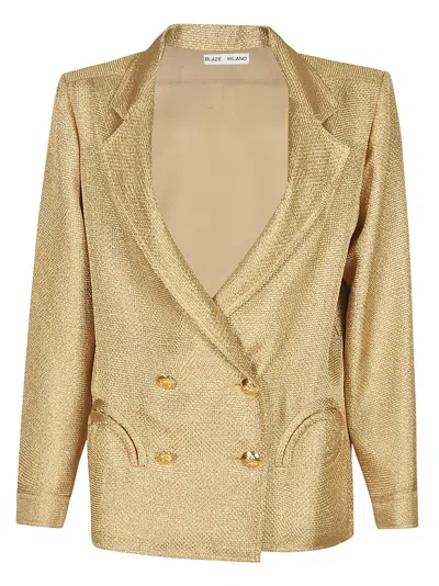 Blazé Milano Double-breasted Fitted Blazer In Gold