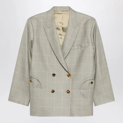 Blazé Milano Double-breasted Beige Blazer With Pink Check Pattern In Neutral