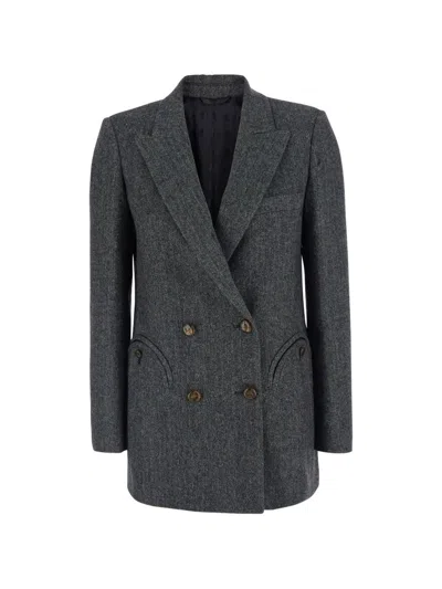 Blazé Milano Double-breasted Blazer In Black And White Herringbone Wool Blend Blaze
