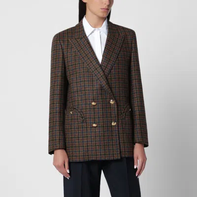 Blazé Milano Double-breasted Dark Green Jacket With Check Pattern In Wool In Multicolor