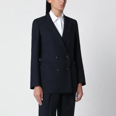 Blazé Milano Double-breasted Jacket In Navy Blue Wool And Mohair