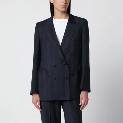 Blazé Milano Double-breasted Navy Blue Jacket With Prince Of Wales Pattern In Wool