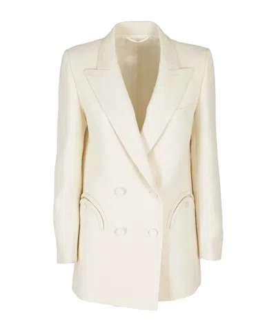 Blazé Milano Double-breasted Silk Blazer In White