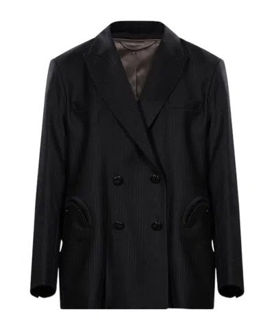 Blazé Milano Doubloe-breasted Pinstriped Blazer In Black
