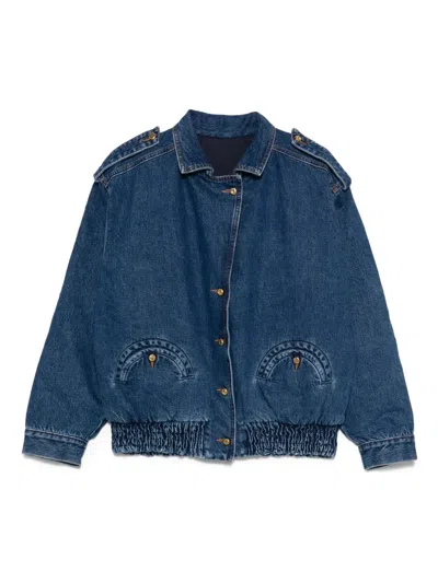 Blazé Milano Elasticated Pocket Denim Jacket In Brown