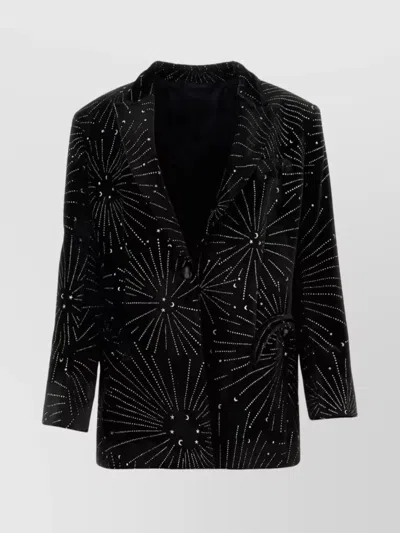 Blazé Milano Embellished Velvet Blazer With Back Slit In Black