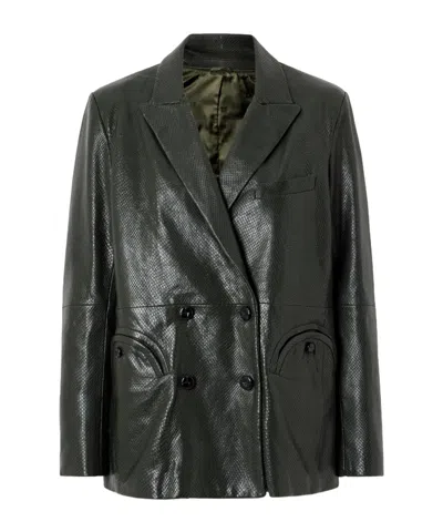 Blazé Milano Emera Double-breasted Snake-effect Leather Blazer In Green