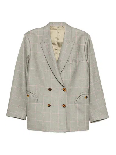 Blazé Milano Blaze Milano Er In Grey And Pink Wool With Check Pattern In Gray