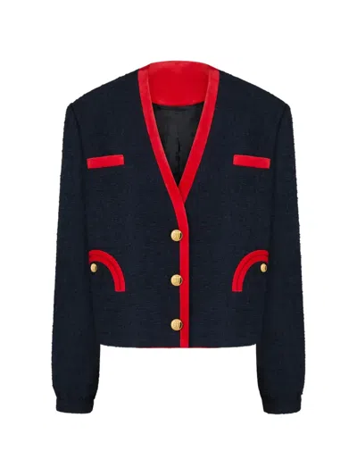 Blazé Milano Esense Velvet-trim Bolero In Blue