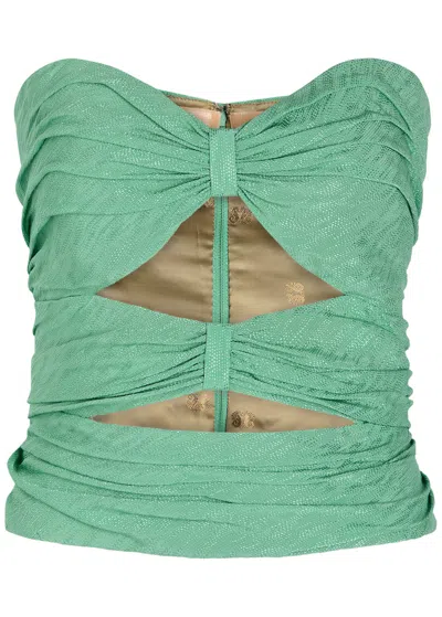 Blazé Milano Blaze Milano Eva Pleated Cut-out Silk Top In Green