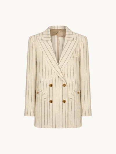Blazé Milano Serene Everyday Double-breasted Striped Canvas Blazer In Neutral