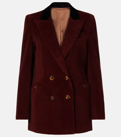 Blazé Milano Corduroy Double-breasted Blazer In Burgundy